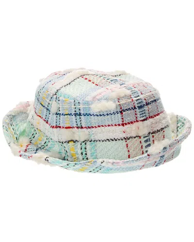 Thom Browne Madras Check Pouf Tweed Silk-lined Wool-blend Bucket Hat In Blue