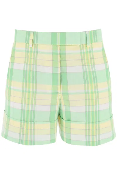 Thom Browne Madras Cotton Cuffed Shorts In Green