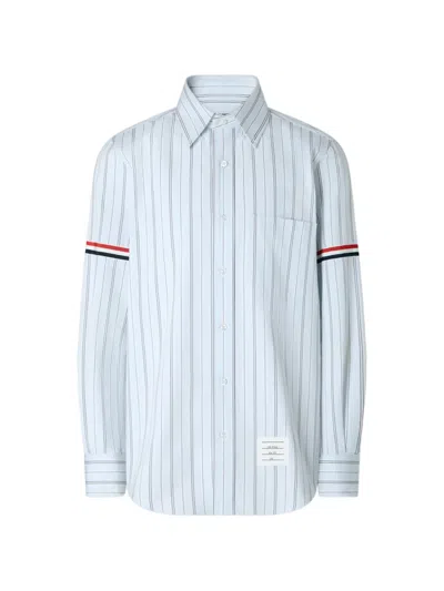 Thom Browne Madras Hairline-stripe Armband Shirt In Blue
