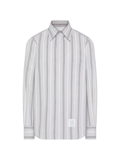 Thom Browne Madras Cotton Repp Stripe Armband Shirt In Gray