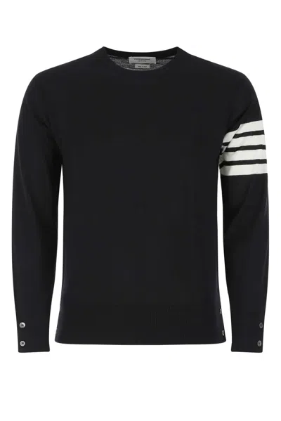 Thom Browne Midnight Blue Wool Sweater In Black