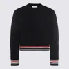 Thom Browne Cable Knit Crew Sweater With Ribbed Cuffs In Black