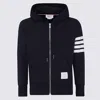 Thom Browne Hooded Sweatshirt With Zip-up Front And Iconic Stripes In Black