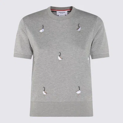 Thom Browne Knitwear Crewneck Embroidered Short Sleeves In Gray