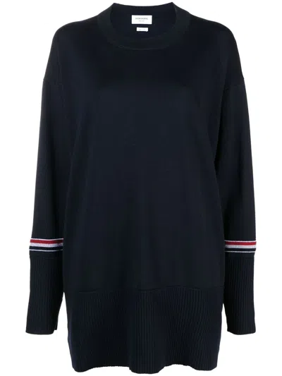 Thom Browne Crew Neck Fine-knit Jumper In Blue