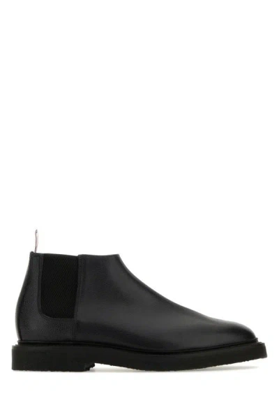 THOM BROWNE THOM BROWNE MAN BLACK LEATHER ANKLE BOOTS