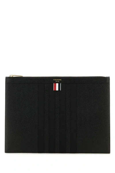 THOM BROWNE THOM BROWNE MAN BLACK LEATHER CLUTCH