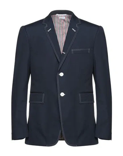 Thom Browne Man Blazer Midnight Blue Size 3 Polyester, Cotton