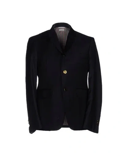 Thom Browne Man Blazer Midnight Blue Size 3 Wool, Polyester In Black