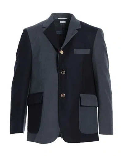 Thom Browne Man Blazer Navy Size 0 Wool, Cotton In Navy Blue