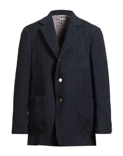 Thom Browne Man Blazer Navy Size 5 Cotton, Polyester, Polyamide, Wool, Textile Fibers In Blue
