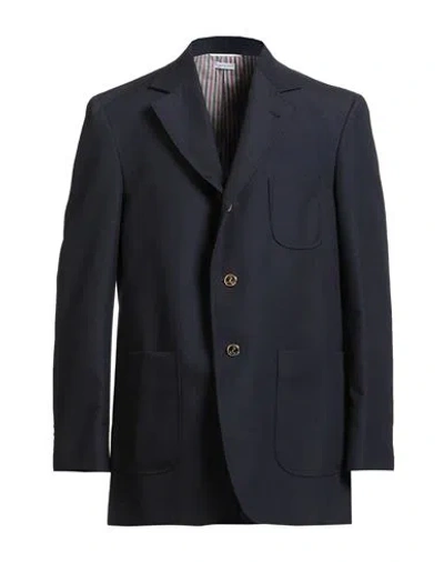 Thom Browne Man Blazer Navy Size 5 Virgin Wool In Blue