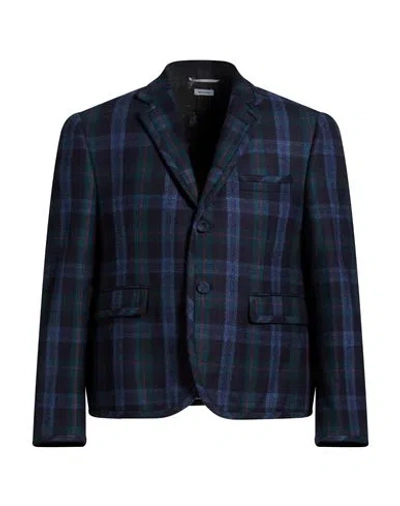 Thom Browne Man Blazer Navy Size 5 Wool, Cashmere In Blue