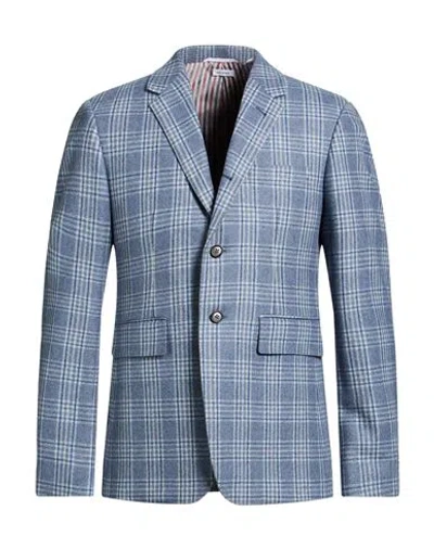 Thom Browne Man Blazer Slate Blue Size 3 Wool, Cashmere