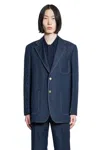 Thom Browne Blazer Allungato In Morbido Cotone E Lino In Blue
