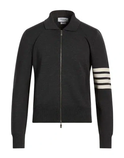 Thom Browne Man Cardigan Charcoal Size 2 Merino Wool In Black