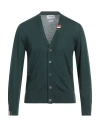 Thom Browne Man Cardigan Green Size 4 Virgin Wool, Polyamide In Green