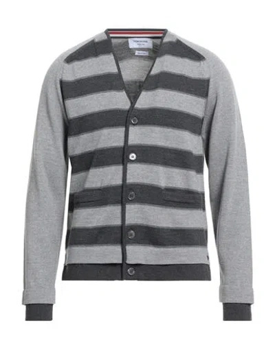 Thom Browne Man Cardigan Grey Size 3 Virgin Wool