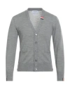 THOM BROWNE THOM BROWNE MAN CARDIGAN GREY SIZE 3 VIRGIN WOOL, POLYAMIDE