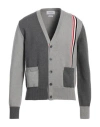 Thom Browne Rwb Stripe Colorblocked Cotton Cardigan In Grey