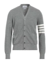 Thom Browne Man Cardigan Grey Size 4 Virgin Wool In Grey