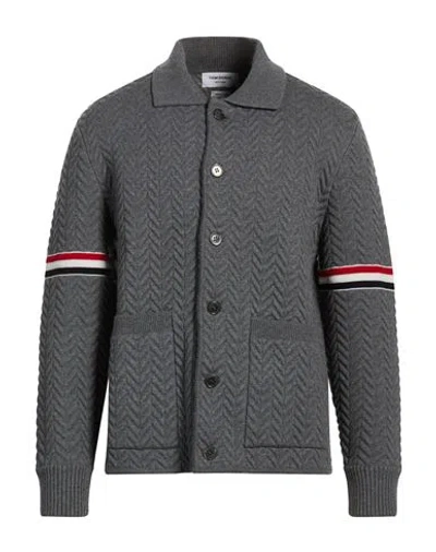 Thom Browne Man Cardigan Grey Size 4 Virgin Wool, Cotton, Polypropylene, Polyamide In Gray