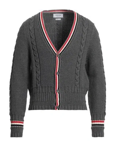 Thom Browne Man Cardigan Lead Size 4 Wool In Gray