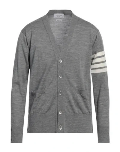 THOM BROWNE THOM BROWNE MAN CARDIGAN LIGHT GREY SIZE 5 MERINO WOOL