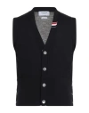 Thom Browne Man Cardigan Midnight Blue Size 2 Virgin Wool, Polyamide In Black