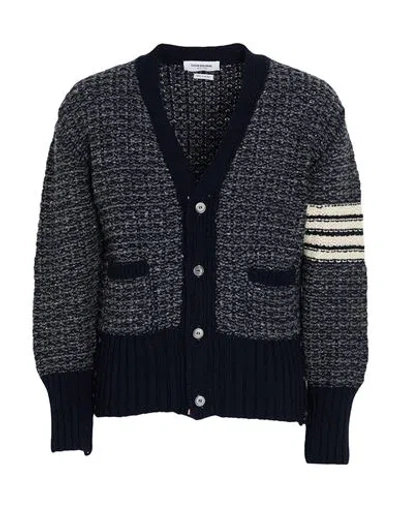 Thom Browne Man Cardigan Midnight Blue Size 4 Wool, Mohair Wool In Black