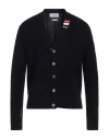Thom Browne Textured Knit Cardigan With Deep V-neckline And Decorative Buttons In Blue