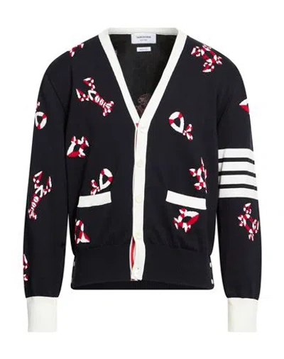 Thom Browne Man Cardigan Navy Size 4 Cotton, Polyamide In Blue