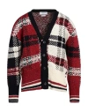 Thom Browne Fun Mix Tartan Jacquard Wool Cardigan In Red