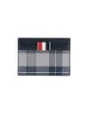 Thom Browne Tartan-print Pebbled-leather Card Holder In Grey