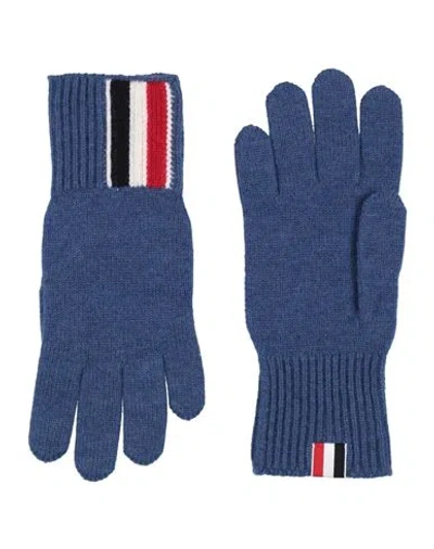 Thom Browne Man Gloves Blue Size L Virgin Wool