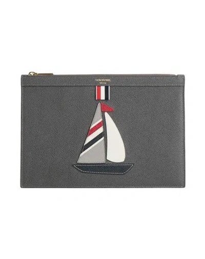 Thom Browne Man Handbag Grey Size - Leather