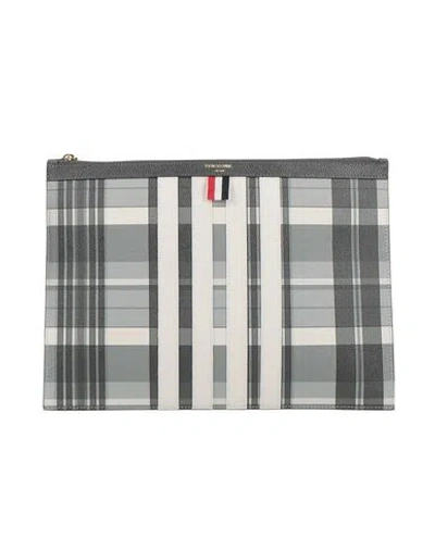 Thom Browne Man Handbag Grey Size - Leather In Multicolor