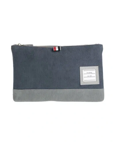 Thom Browne Man Handbag Slate Blue Size - Cotton, Calfskin