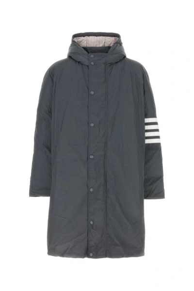 Thom Browne Man Navy Blue Polyester Down Jacket In Gray