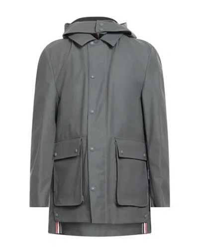 Thom Browne Man Overcoat & Trench Coat Lead Size 5 Wool, Polyurethane In Gray
