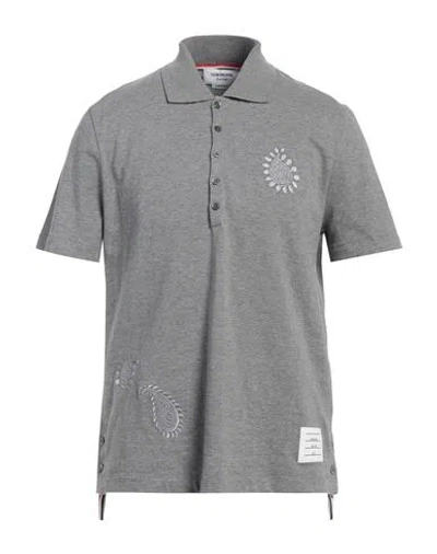 Thom Browne Man Polo Shirt Grey Size 4 Cotton, Elastane, Polyester