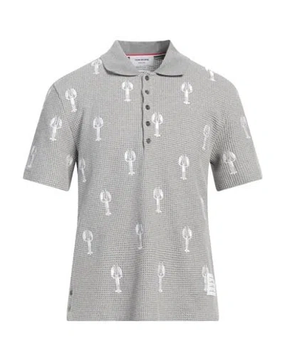 Thom Browne Man Polo Shirt Grey Size 4 Cotton, Polyester