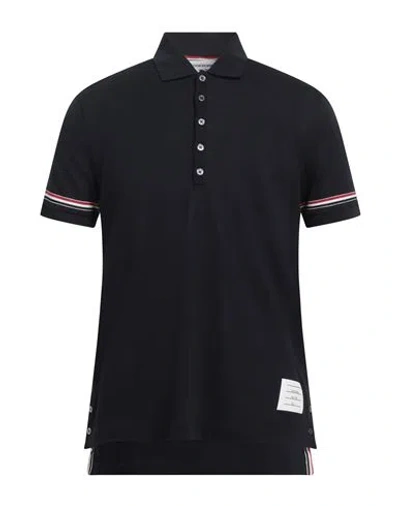 Thom Browne Man Polo Shirt Midnight Blue Size 5 Cotton, Elastane