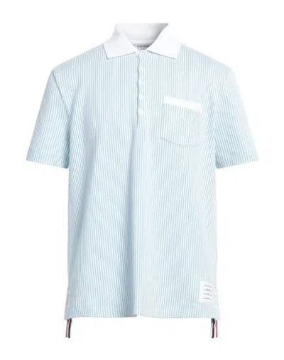 Thom Browne Man Polo Shirt Sky Blue Size 3 Cotton, Elastane