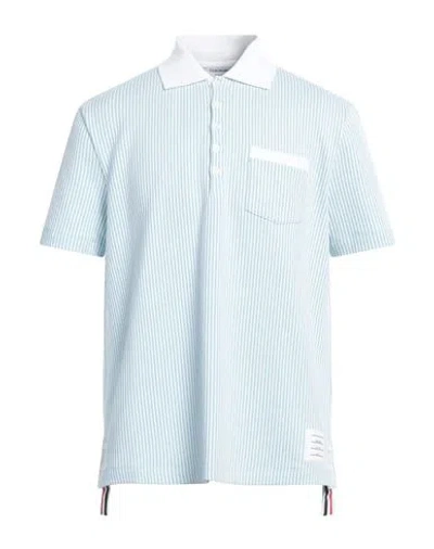 Thom Browne Man Polo Shirt Sky Blue Size 5 Cotton, Elastane