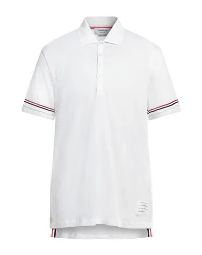 Thom Browne Man Polo Shirt White Size 4 Cotton, Elastane