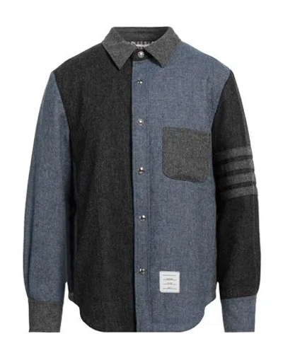 Thom Browne Man Shirt Slate Blue Size 4 Wool