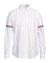 Thom Browne Straight Fit Stripe Grosgrain Band Button-down Shirt In White