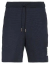 Thom Browne Classic Drawstring Logo Patch Shorts In Raffia Canvas In Navy Blue