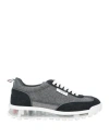 Thom Browne Flannel Sneakers With Iconic Tricolor Detail In Grey